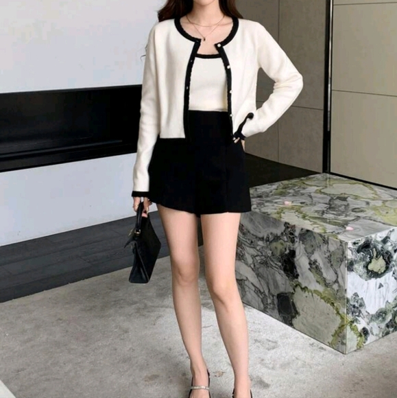 2pcs/Set Women Contrast Color Sleeveless Cardigan - Picture 3 of 4